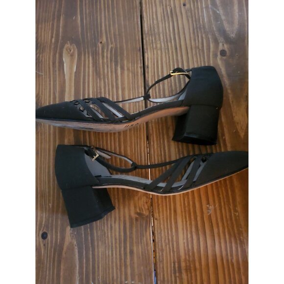 Vintage Made In Italy Brown Fabric Strappy Block Heel Shoes 8.5 - Picture 7 of 9